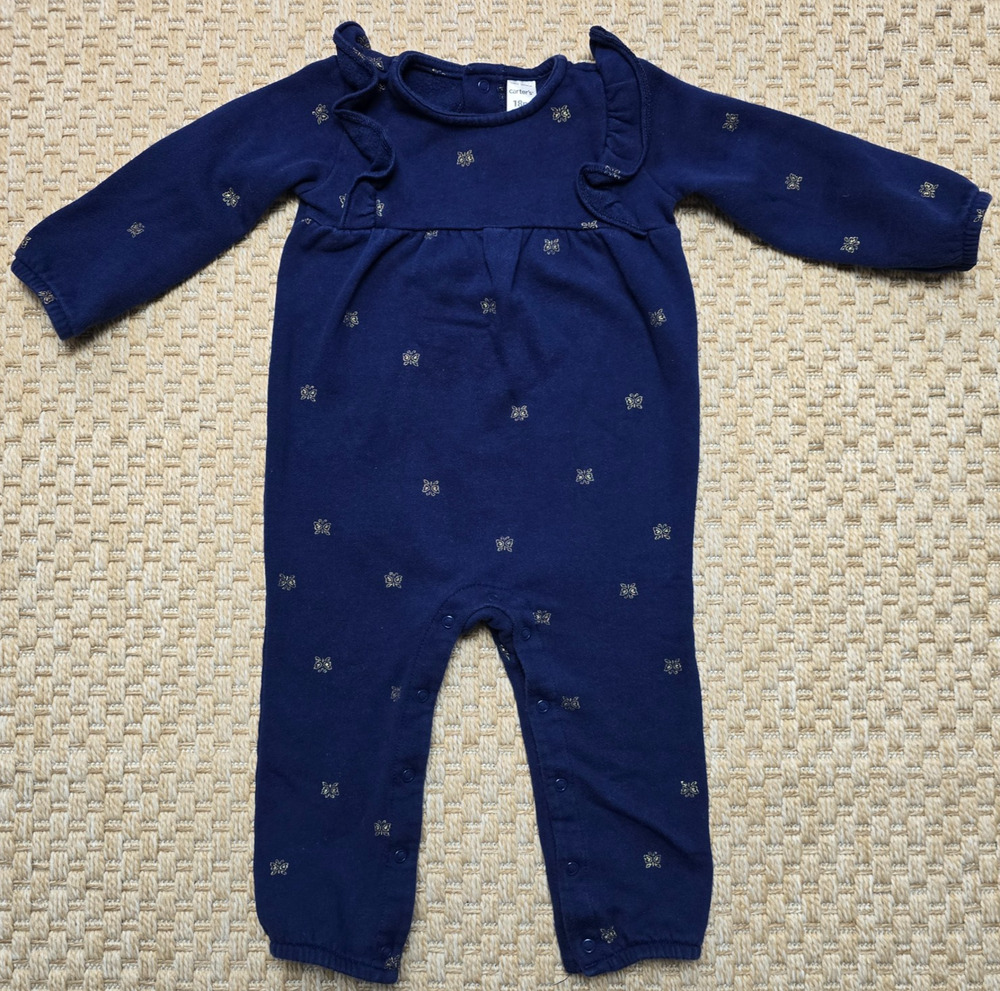 Carters 18M Baby Girl One-piece Winter Bodysuit Outfit Navy Gold Butterflies
